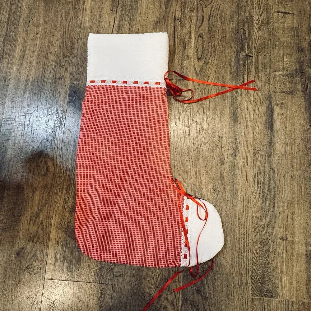 Set Of 2 Handmade Vintage Red Check Christmas Stockings 22